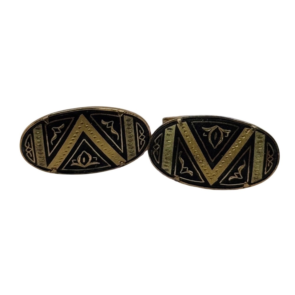 Vintage Damascene Cufflinks Gold Black Cufflinks Men's‎ 24K Gold Inlay
